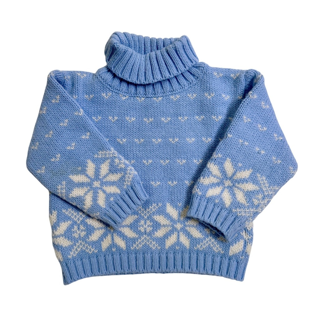 Bellini Italy Turtleneck Sweater 12M Blue White Snowflake Fair Isle Wool Knit